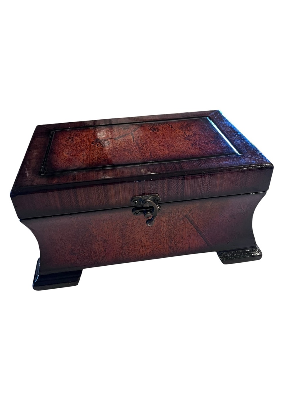 Vintage Wood Jewelry Keepsake Box in Rich Mahogany Tone